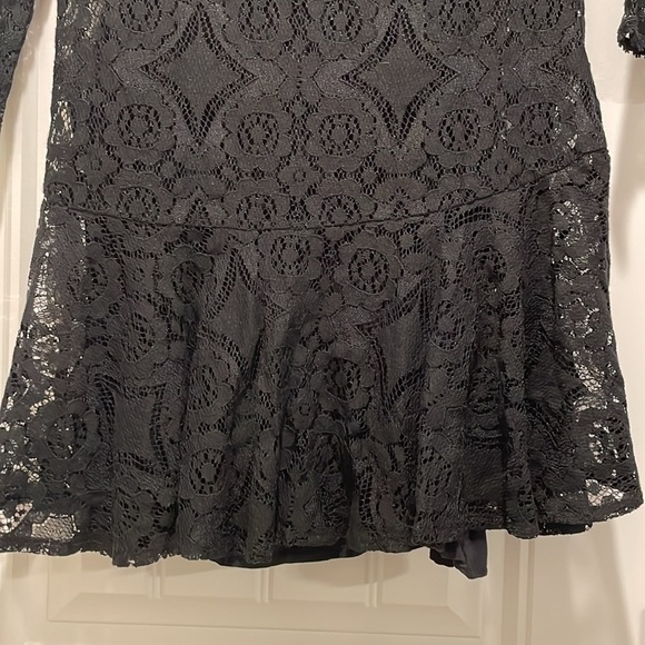 Free People Women’s Mini Dress Size 2 Black Whimsigoth Lace Cotton Ruffle Hem - Picture 8 of 15